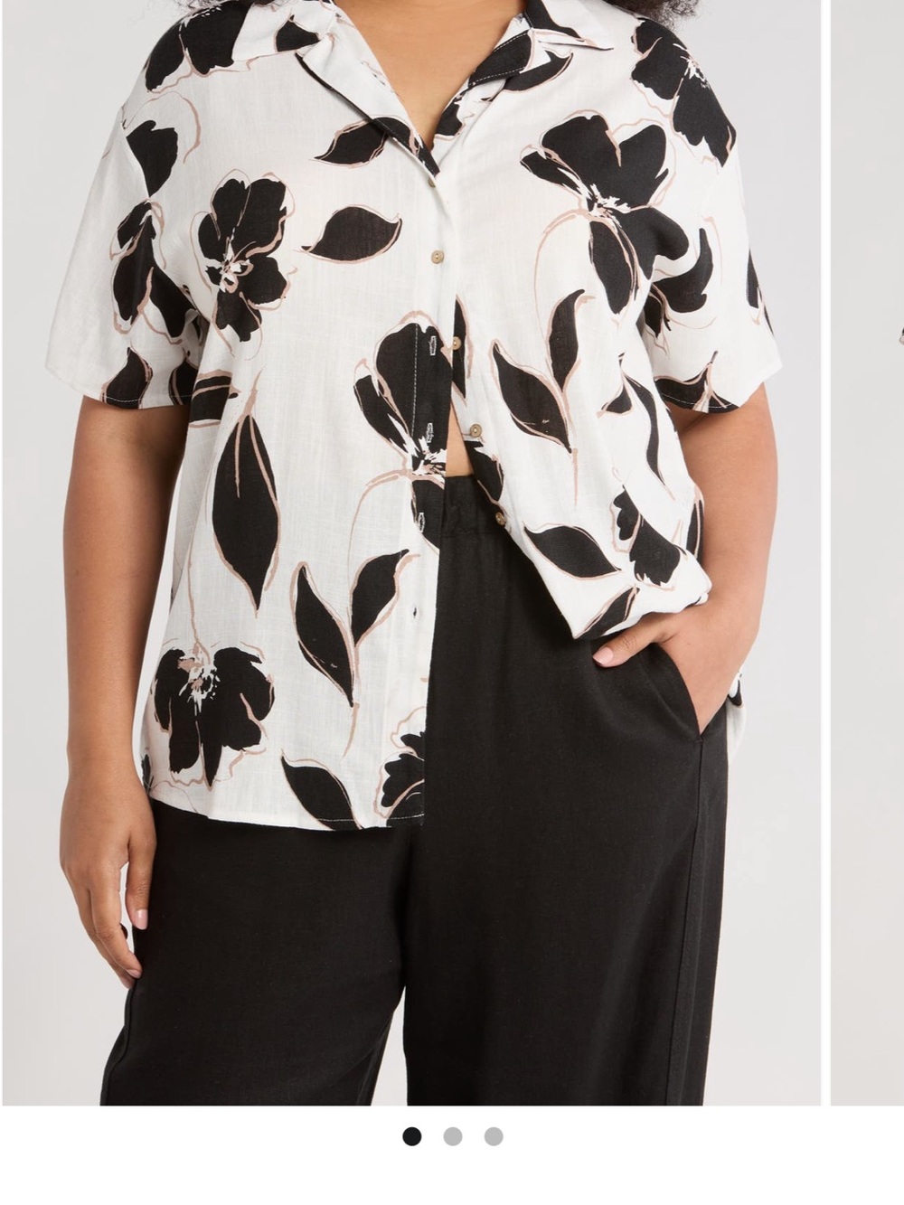 Renee C. Black & White Floral Button-Down Camp Shirt
